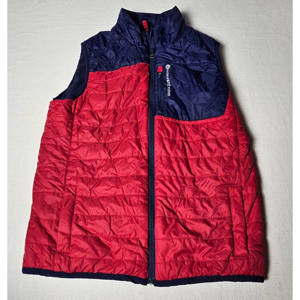Vineyard Vines Boys XL 18 Performance Puffer Vest Red Navy Colorblock Quilted